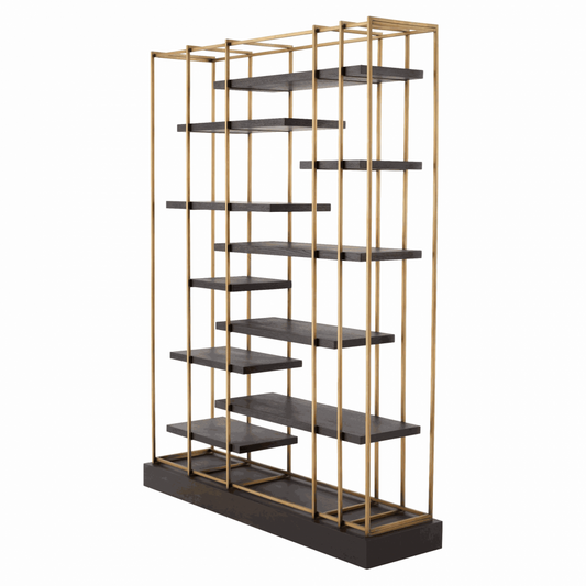 Etajera din Lemn masiv de stejar si Alama Negru/Auriu WARD L166xH222cm