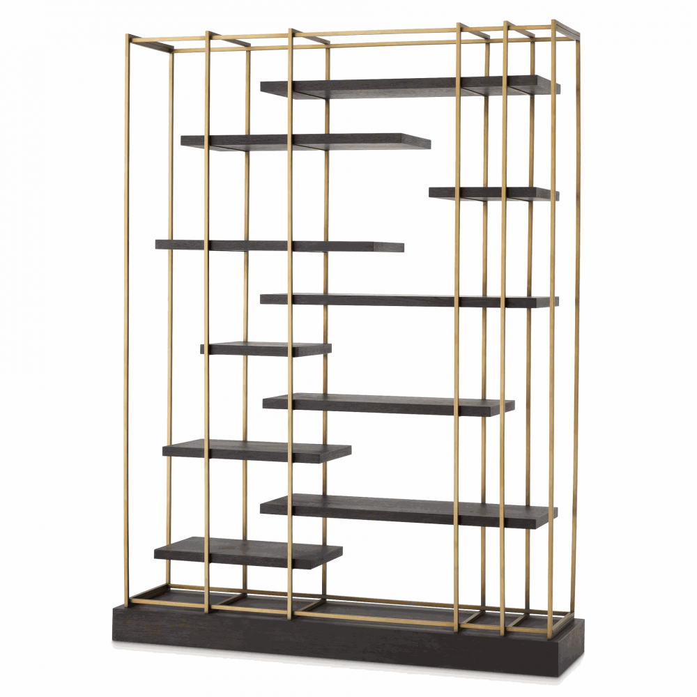 Etajera din Lemn masiv de stejar si Alama Negru/Auriu WARD L166xH222cm