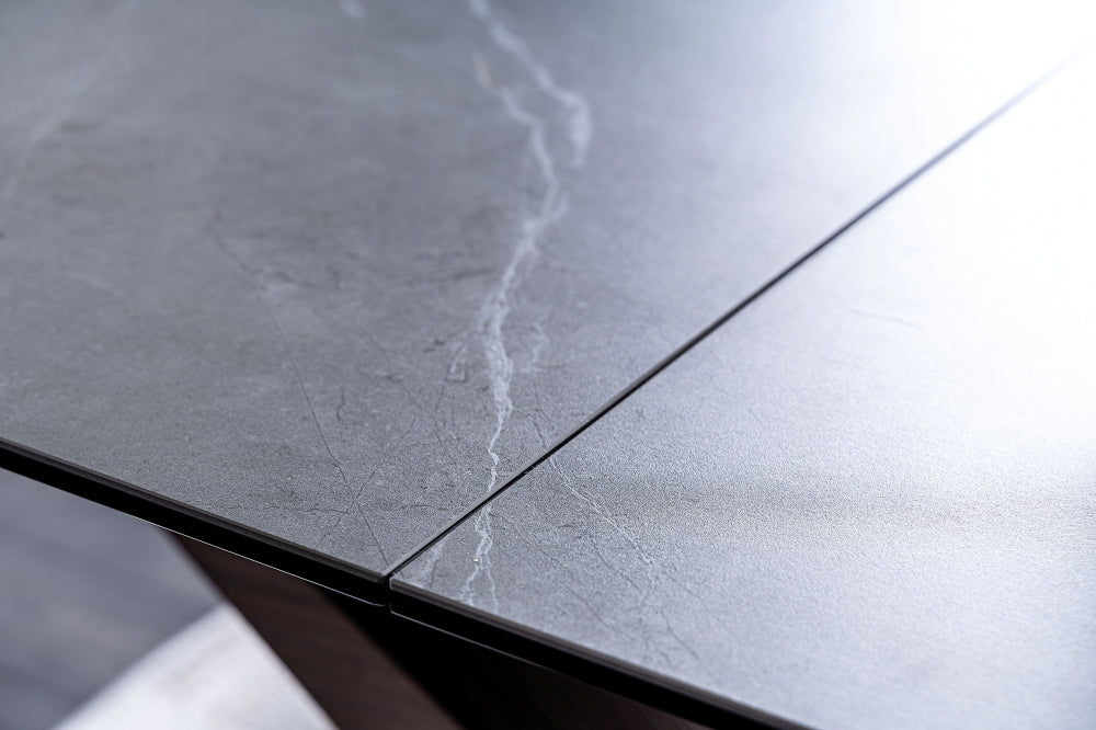 Masa dreptunghiulara extensibila din Ceramica si MDF Gri/Maro Dolce L180-240xH76cm