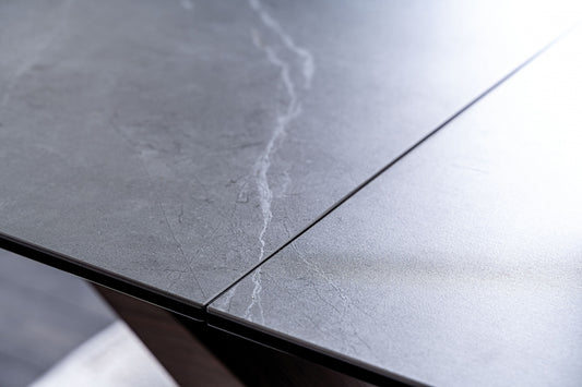 Masa dreptunghiulara extensibila din Ceramica si MDF Gri/Maro Dolce L180-240xH76cm