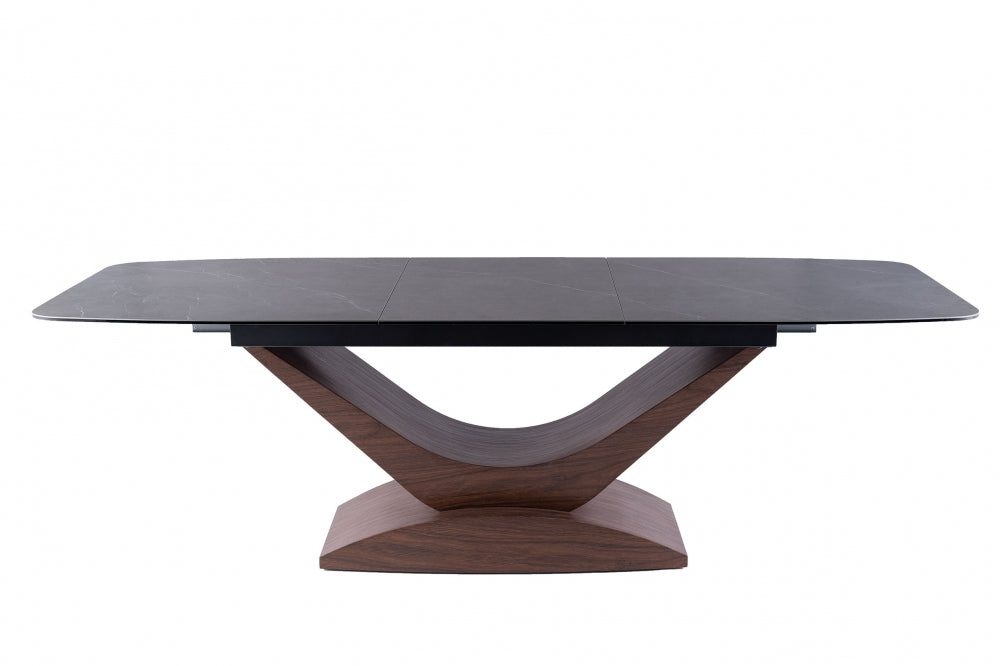 Masa dreptunghiulara extensibila din Ceramica si MDF Gri/Maro Dolce L180-240xH76cm