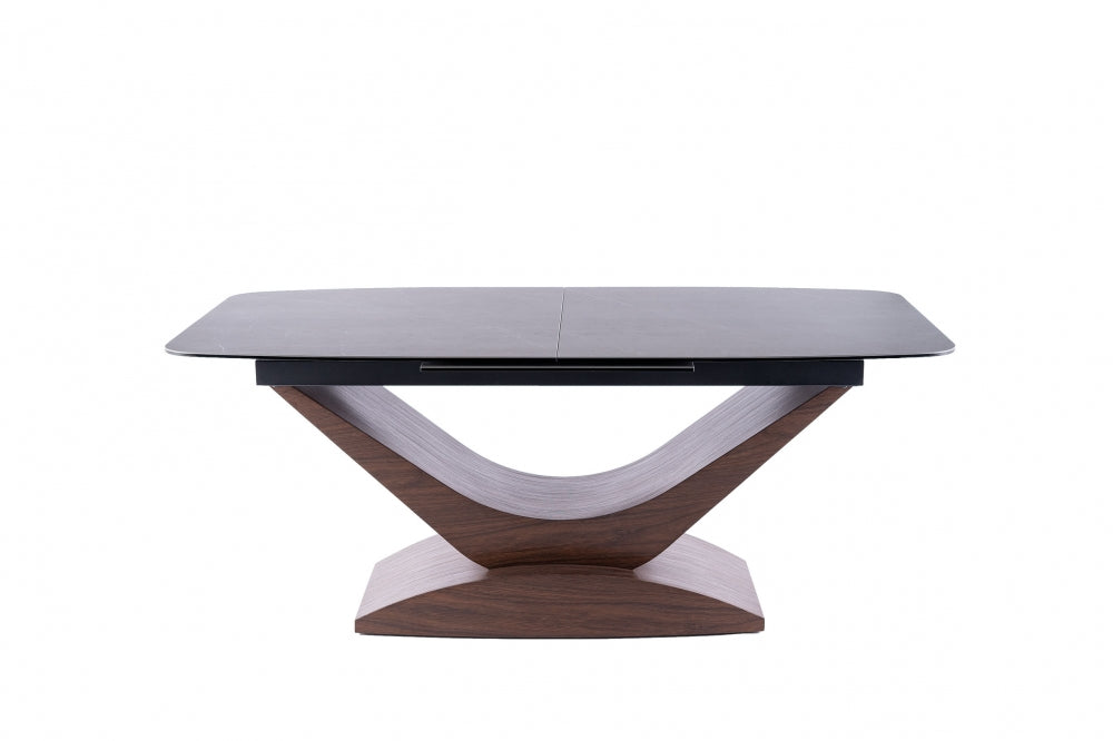 Masa dreptunghiulara extensibila din Ceramica si MDF Gri/Maro Dolce L180-240xH76cm