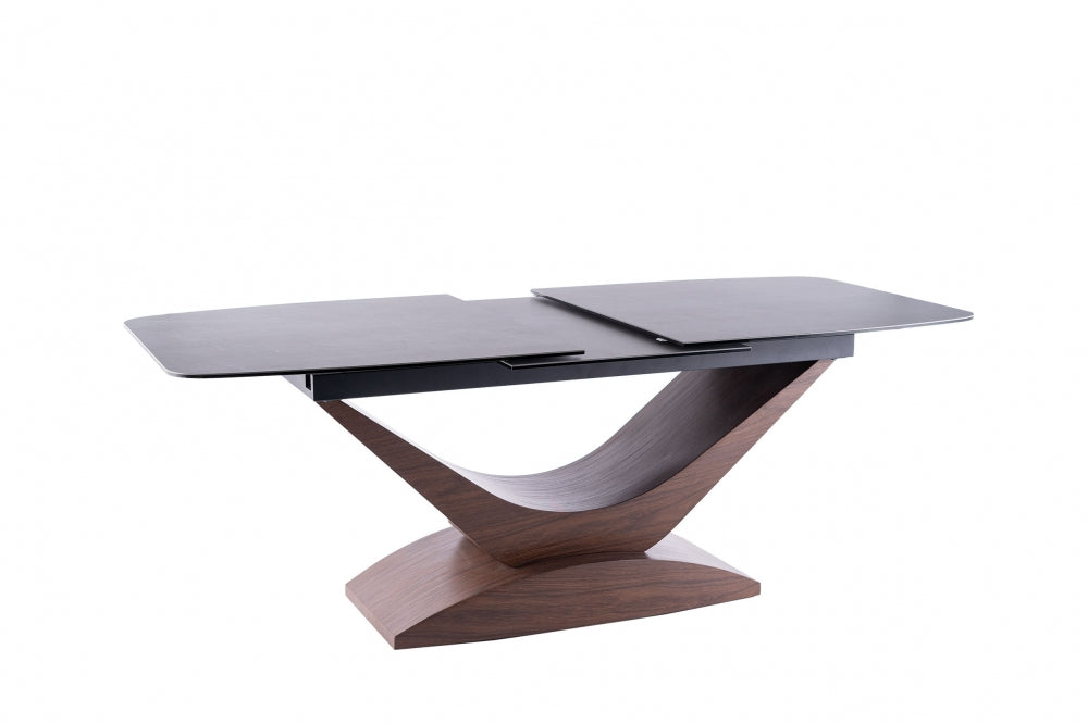Masa dreptunghiulara extensibila din Ceramica si MDF Gri/Maro Dolce L180-240xH76cm