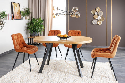 Masa extensibila ovala din Lemn si Metal Maro/Negru Domingo II L140-272xH76cm