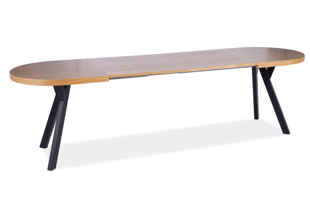Masa extensibila ovala din Lemn si Metal Maro/Negru Domingo II L140-272xH76cm