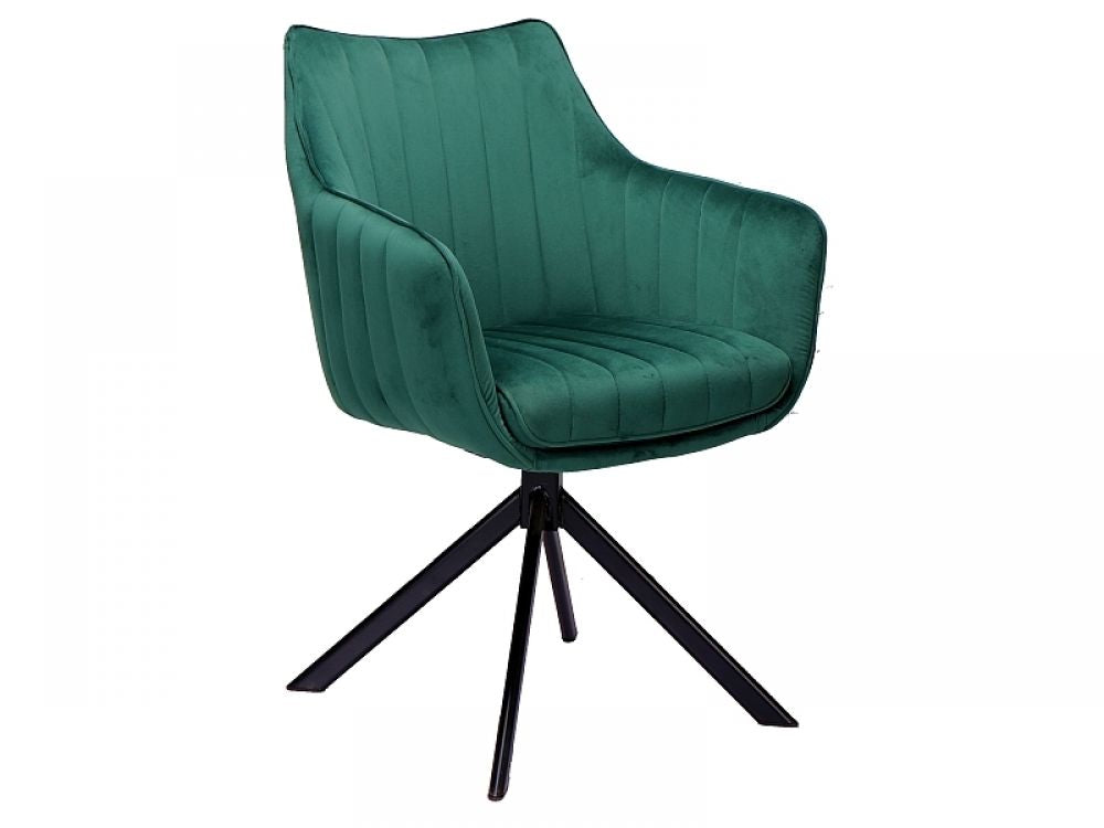 Scaun Rotativ cu brate din Catifea si Metal Verde/Negru H86xL61xA44cm Azalia