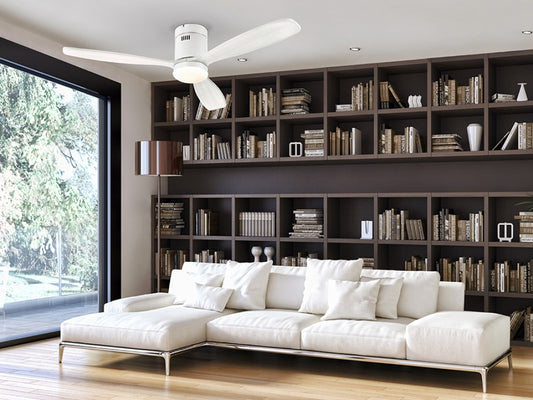 Ventilator de tavan cu lumina LED din Metal si Lemn Alb D132xH30 Siroco