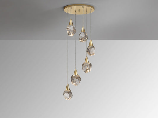 Lustra din Metal si Sticla Auriu/Transparent D39xH140cm Aquaria