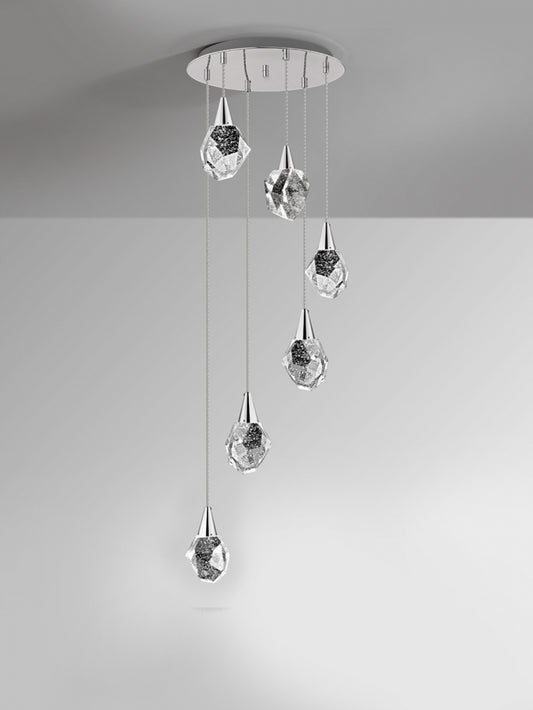 Lustra din Metal si Sticla Argintiu/Transparent D39xH140cm Aquaria