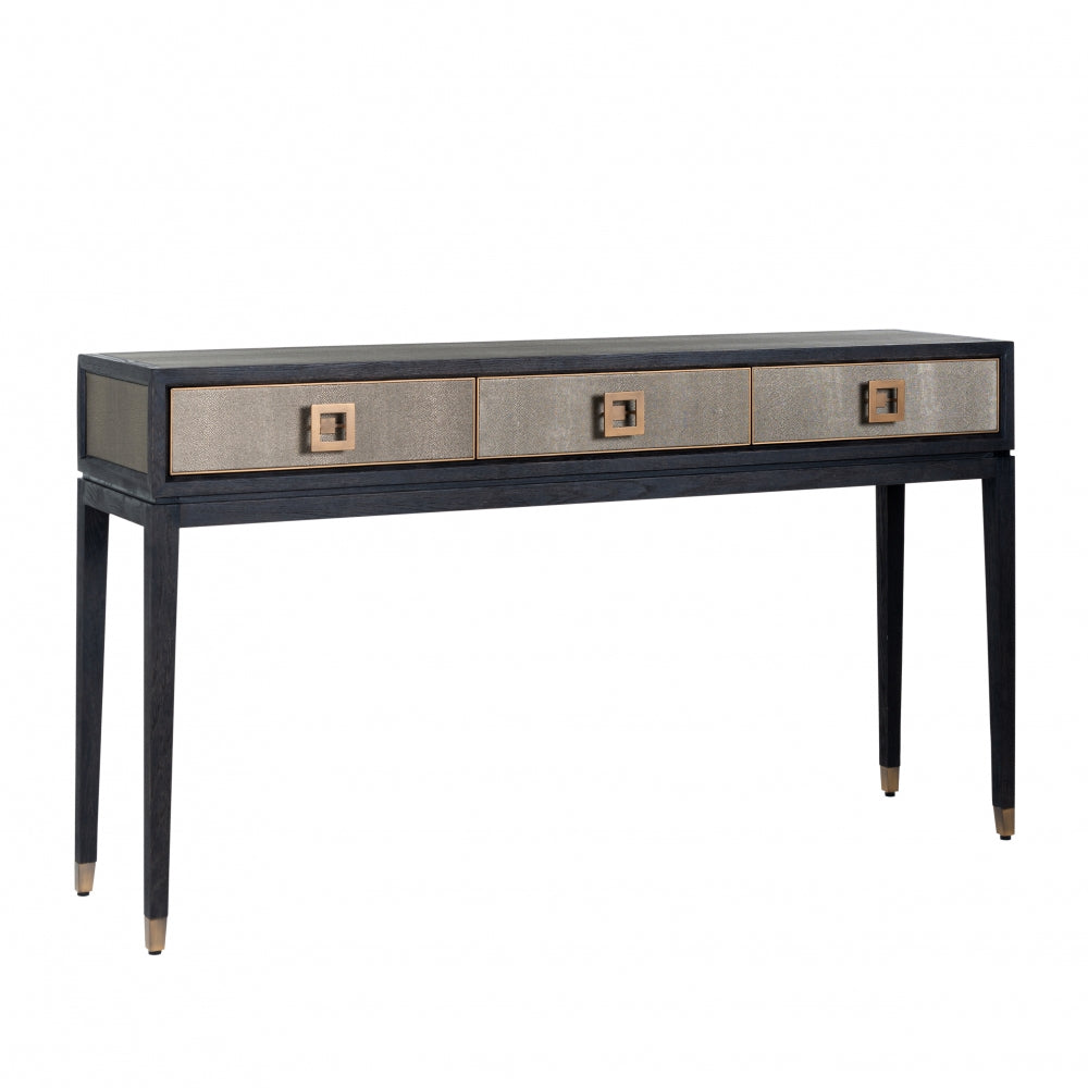 Consola din Lemn de stejar si Piele ecologica Negru/Bej L165xH92cm Bloomville Richmond Interiors