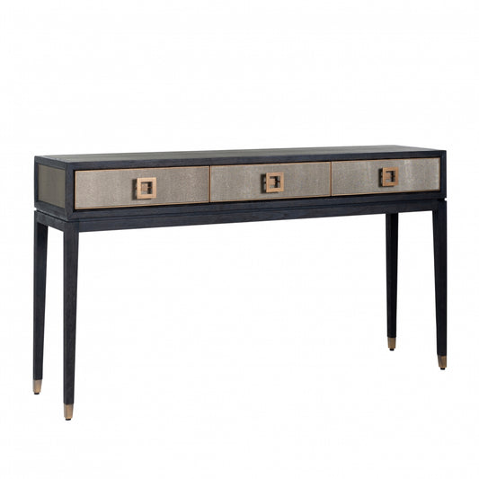 Consola din Lemn de stejar si Piele ecologica Negru/Bej L165xH92cm Bloomville Richmond Interiors