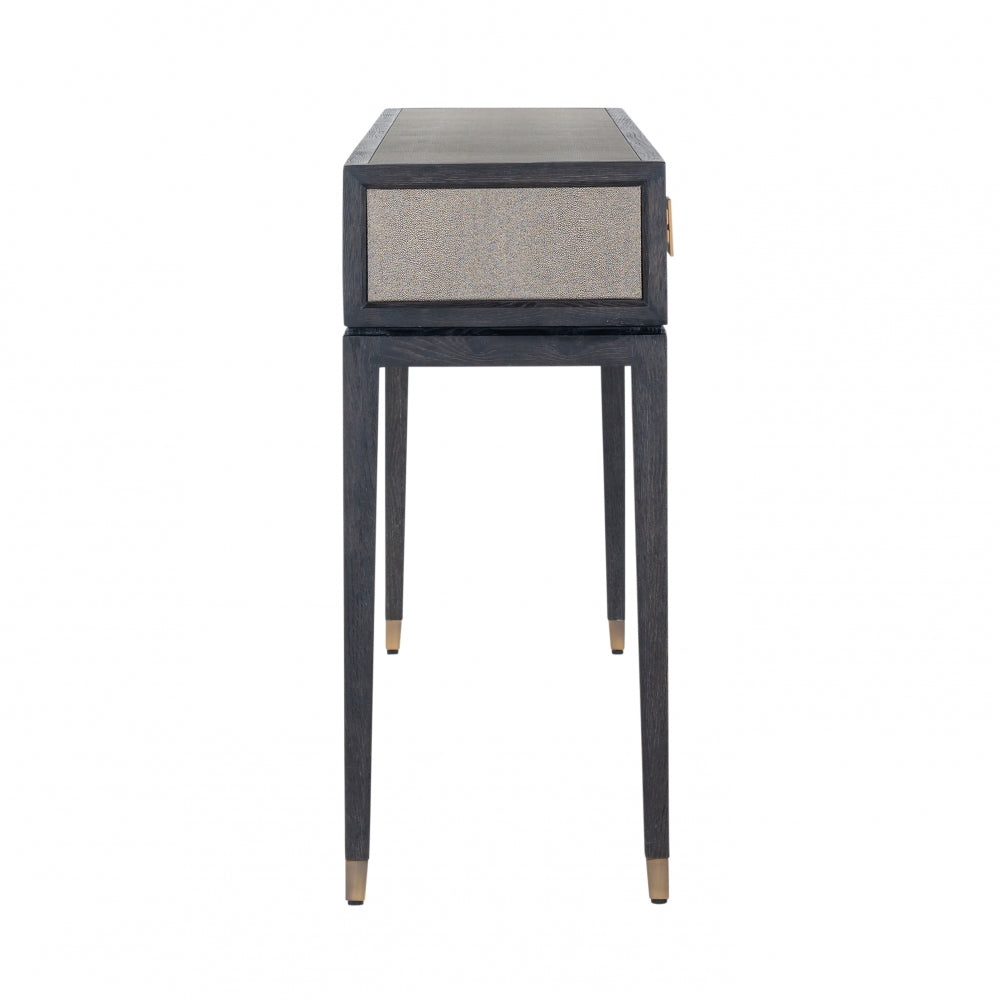 Consola din Lemn de stejar si Piele ecologica Negru/Bej L165xH92cm Bloomville Richmond Interiors