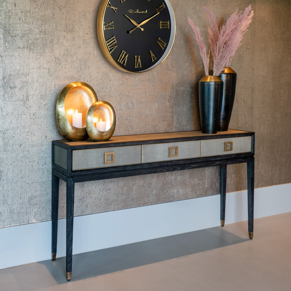 Consola din Lemn de stejar si Piele ecologica Negru/Bej L165xH92cm Bloomville Richmond Interiors
