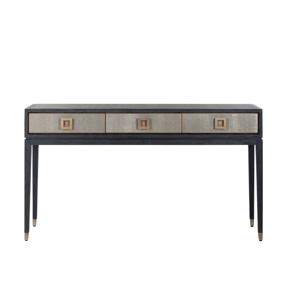 Consola din Lemn de stejar si Piele ecologica Negru/Bej L165xH92cm Bloomville Richmond Interiors