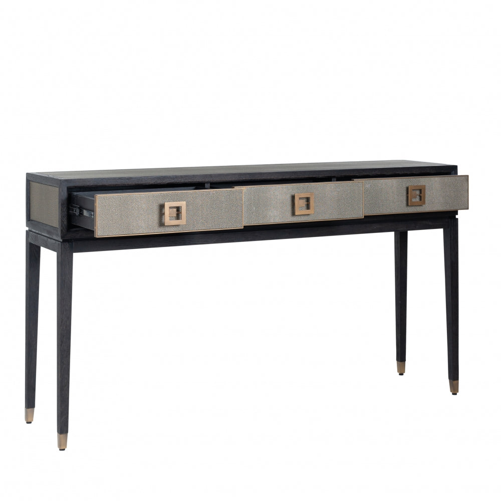 Consola din Lemn de stejar si Piele ecologica Negru/Bej L165xH92cm Bloomville Richmond Interiors