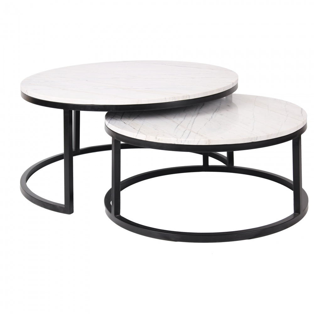 Set 2 masute de cafea Rotunda din Metal si Marmura Negru/Alb D76/91xH36/46cm Lexington Richmond Interiors