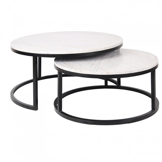 Set 2 masute de cafea Rotunda din Metal si Marmura Negru/Alb D76/91xH36/46cm Lexington Richmond Interiors