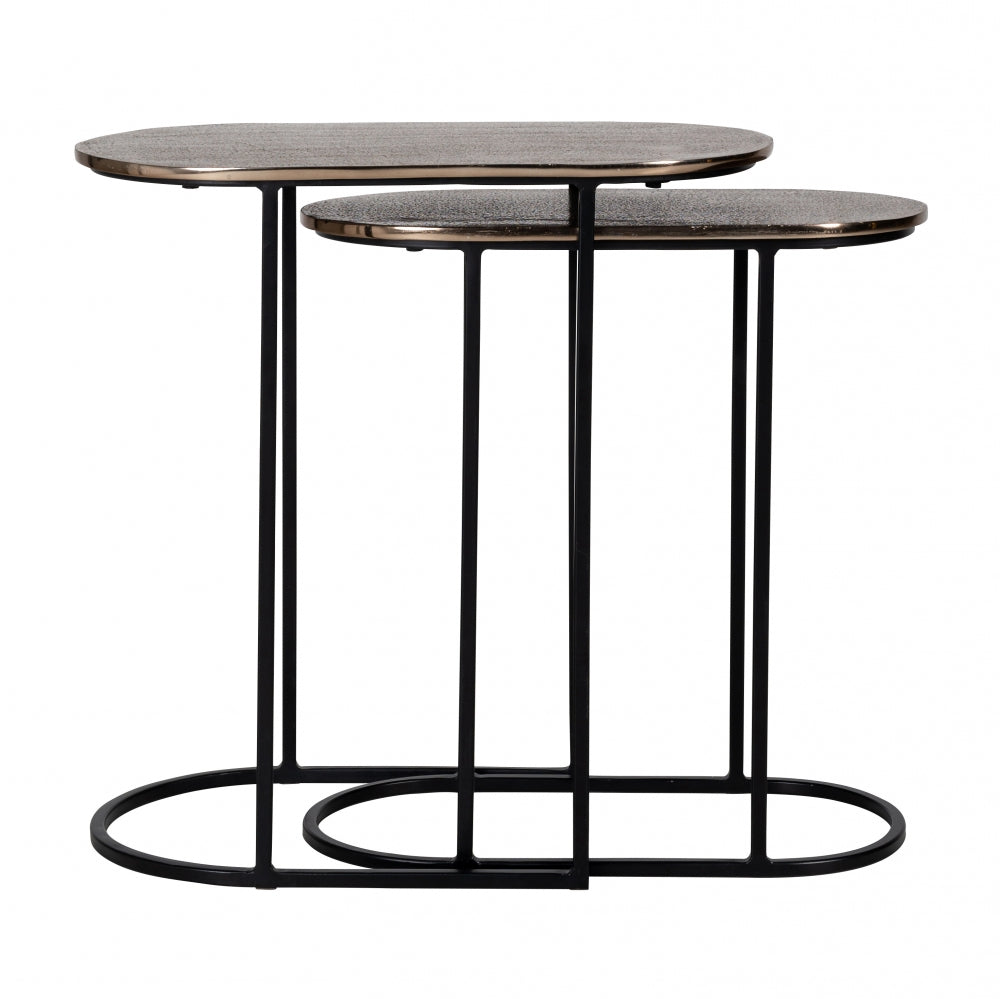 Masuta de colt Ovala din Metal si Aluminiu Negru/Bronz antichizat L51/57xH50/61cm Chandon Richmond Interiors