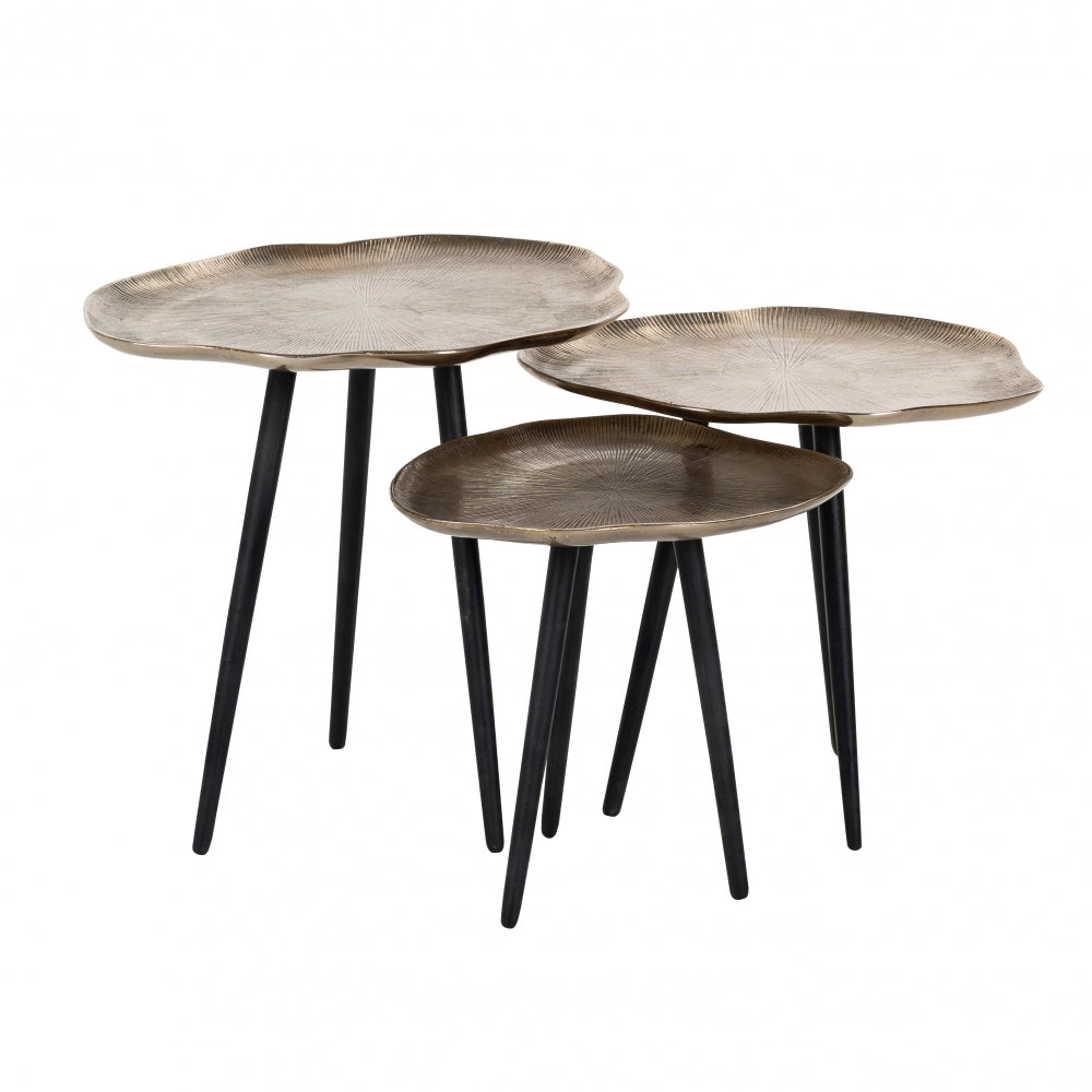 Set 3 masute de cafea Asimetrica din Aluminiu Negru/Auriu antichizat L51xH43cm Volenta Richmond Interiors