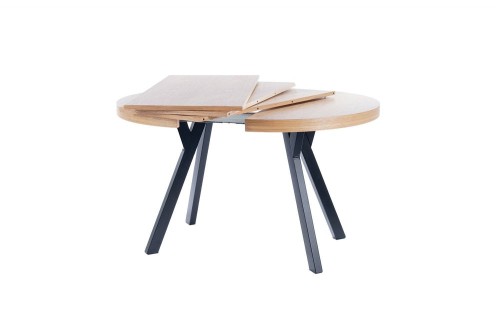 Masa extensibila cu blat din Furnir natural Bej si structura din Metal Negru de 12 persoane L100-250x100cm Domingo