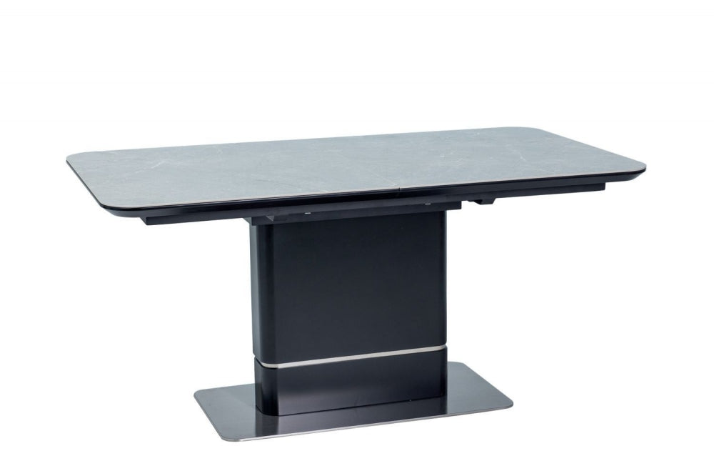 Masa extensibila Dreptunghiulara cu blat din Ceramica Gri si structura din Metal Negru de 8 persoane L160-210x90cm Pallas