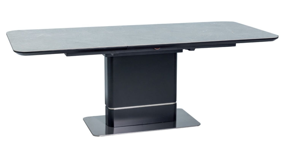 Masa extensibila Dreptunghiulara cu blat din Ceramica Gri si structura din Metal Negru de 8 persoane L160-210x90cm Pallas