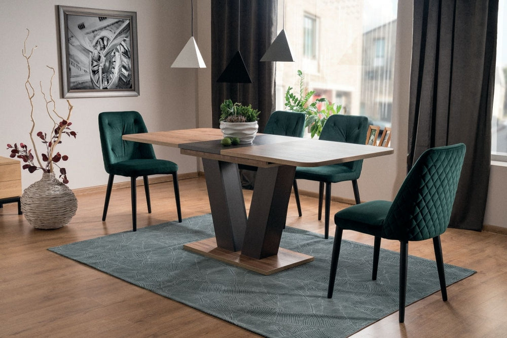 Masa extensibila Dreptunghiulara cu blat din PAL Maro si structura din PAL Maro de 8 persoane L136-176x80cm Platon