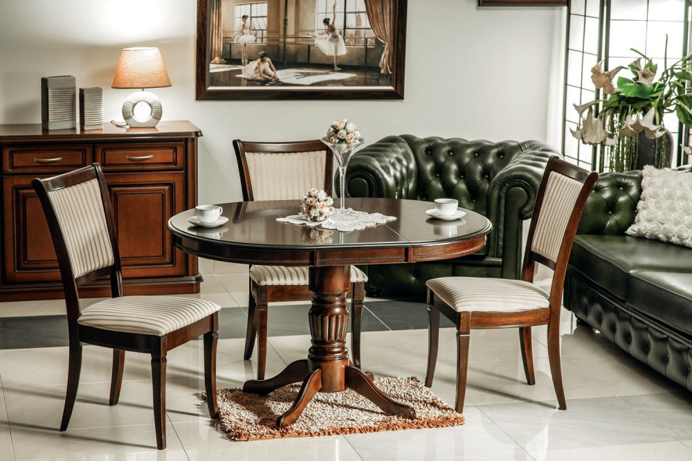 Masa extensibila Rotunda cu blat din MDF Maro si structura din Lemn Maro de 6 persoane L90-125x90cm Margo