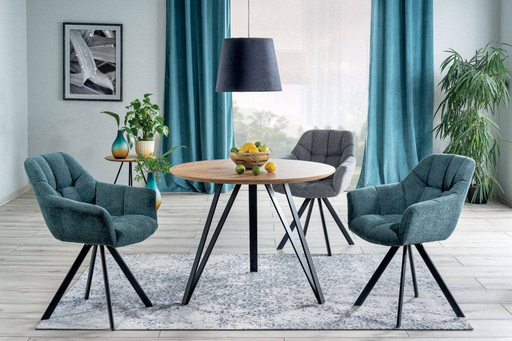 Masa Rotunda cu blat din MDF Maro si structura din Metal Negru de 4 persoane D100cm Tetis