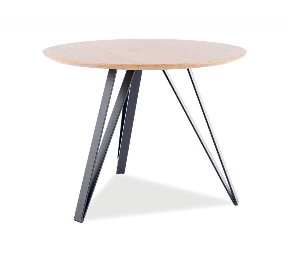 Masa Rotunda cu blat din MDF Maro si structura din Metal Negru de 4 persoane D100cm Tetis
