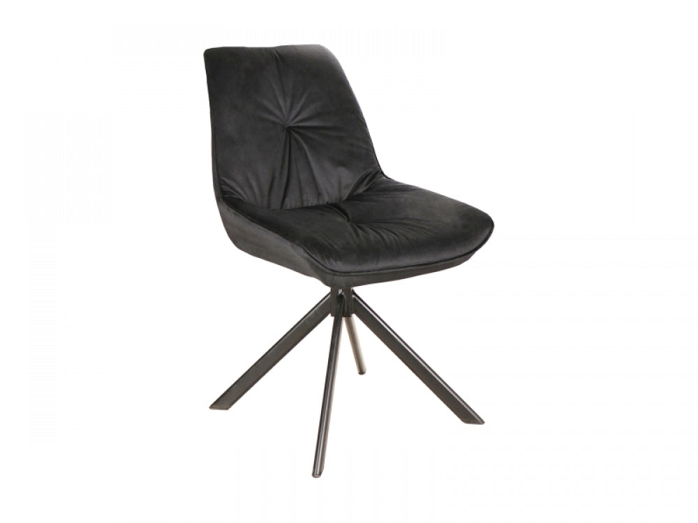 Scaun rotativ tapitat cu Catifea Negru cu picioare din Metal Negru H89xL53xA45cm Boogie