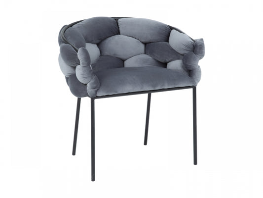 Scaun tapitat cu Catifea Gri cu picioare din Metal Negru H75xL76xA40cm Norte