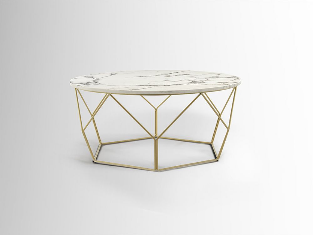 Masuta de cafea rotunda din Marmura artificiala Alba si Metal Auriu D80xH36cm Liza