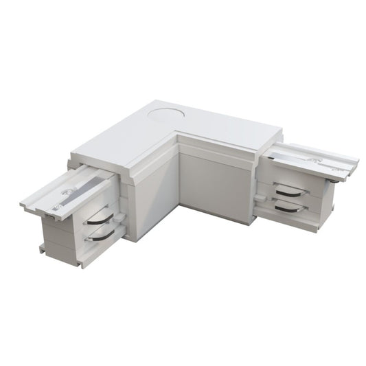 Conector stanga de tip L pentru sina 3 faze Plastic Alb L10cm