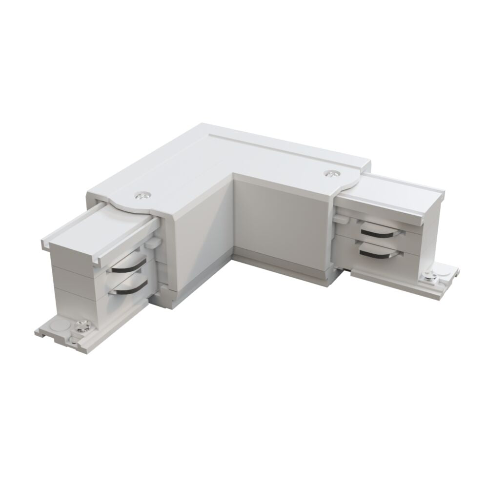Conector stanga de tip L pentru sina 3 faze Plastic Alb L10cm