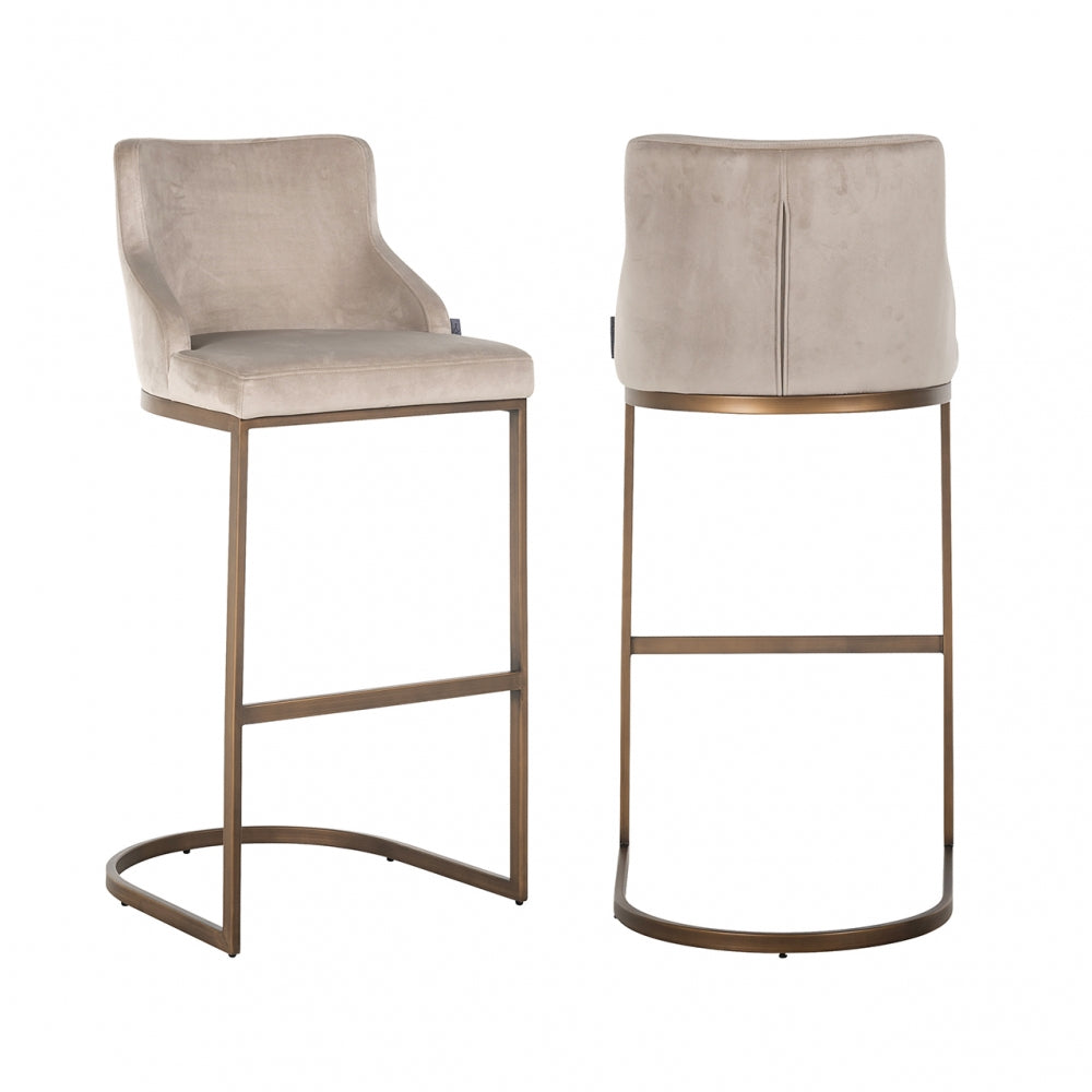 Scaun de bar tapitat cu Catifea Bej cu picioare din Metal Alama H103xL51xA51cm Bolton Richmond Interiors