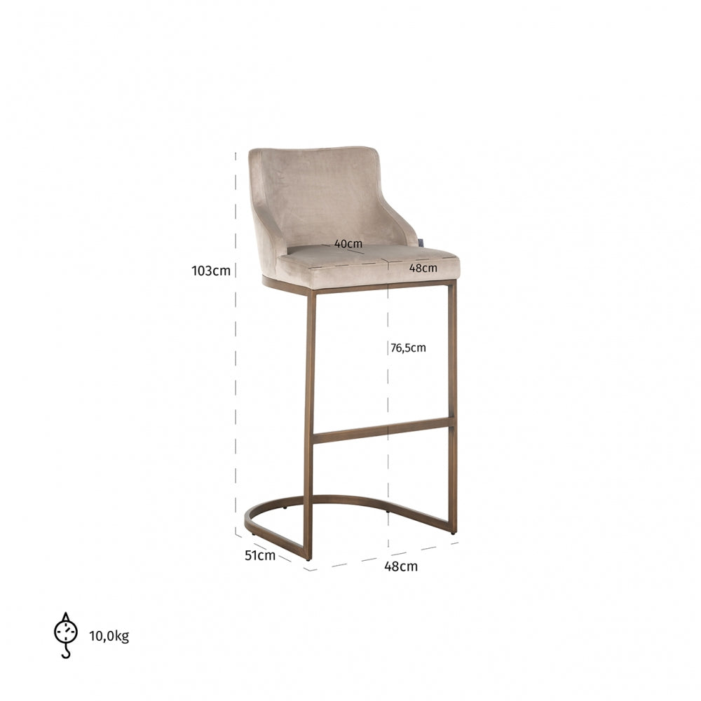 Scaun de bar tapitat cu Catifea Bej cu picioare din Metal Alama H103xL51xA51cm Bolton Richmond Interiors