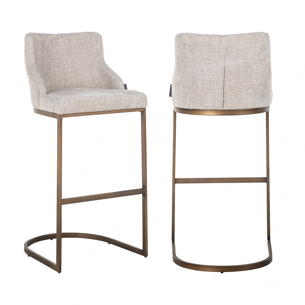 Set 2 Scaune de bar tapitat cu Stofa Bej cu picioare din Metal Alama H103xL51xA51cm Bolton Richmond Interiors