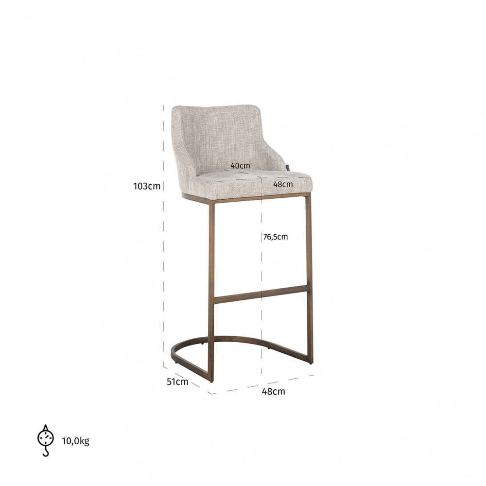 Set 2 Scaune de bar tapitat cu Stofa Bej cu picioare din Metal Alama H103xL51xA51cm Bolton Richmond Interiors