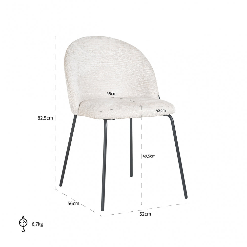 Scaun tapitat cu Stofa Alb cu picioare din Metal Negru H82xL52xA56cm Alyssa Richmond Interiors