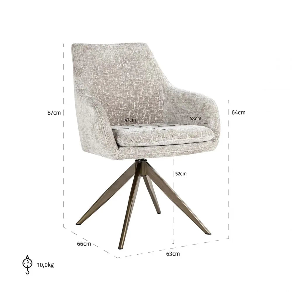 Scaun tapitat cu Stofa Bej cu picioare din Metal Alama H87xL63xA66cm Lisonne