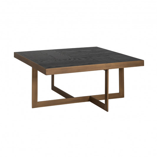 Masuta de cafea Patrata din Furnir de stejar si Metal Negru/Bronz L90xH40cm Cambon Richmond Interiors
