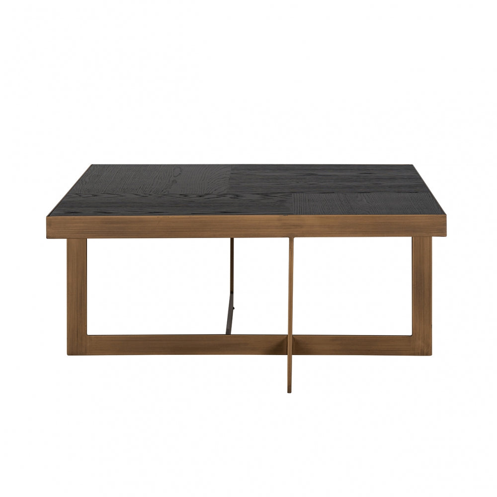 Masuta de cafea Patrata din Furnir de stejar si Metal Negru/Bronz L90xH40cm Cambon Richmond Interiors