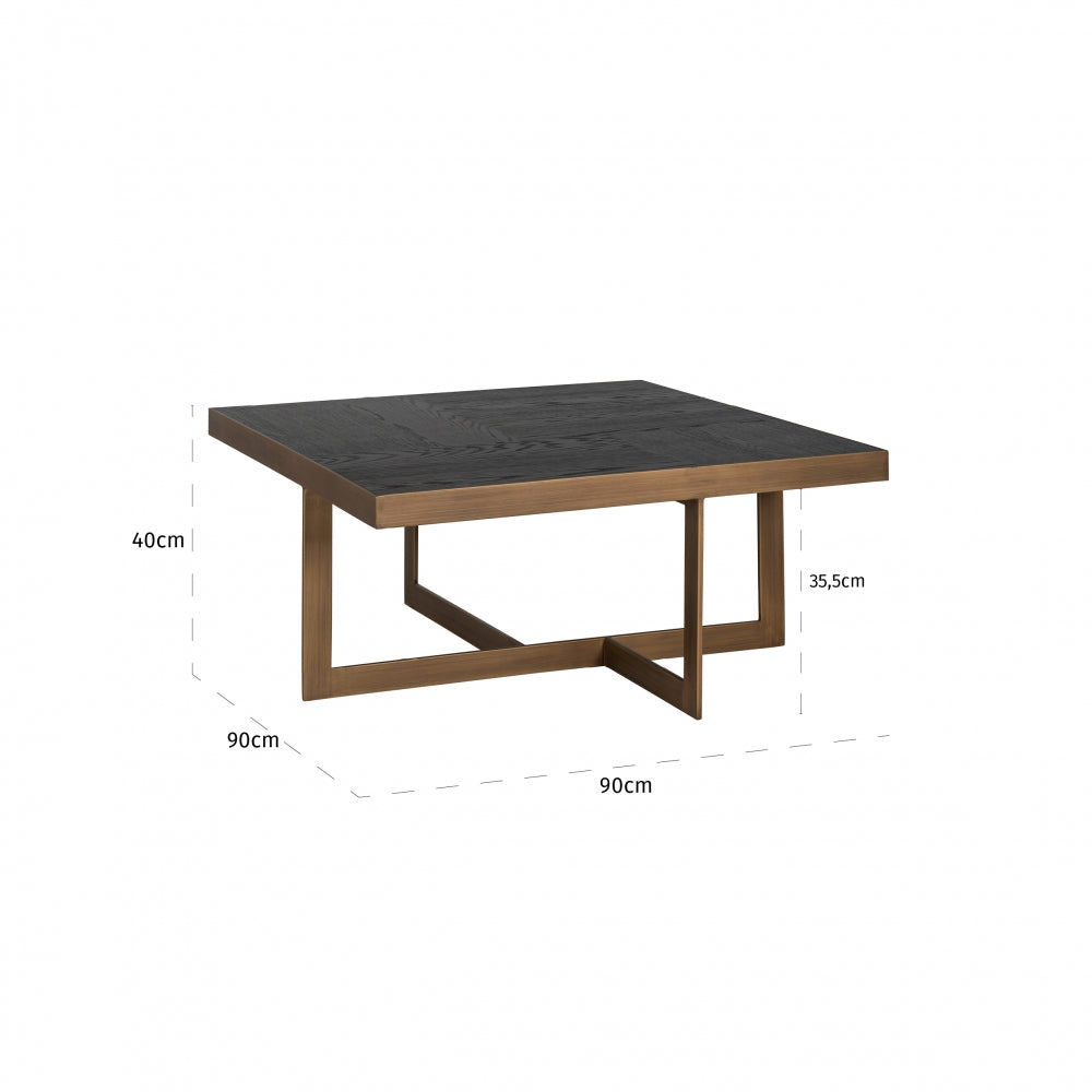 Masuta de cafea Patrata din Furnir de stejar si Metal Negru/Bronz L90xH40cm Cambon Richmond Interiors
