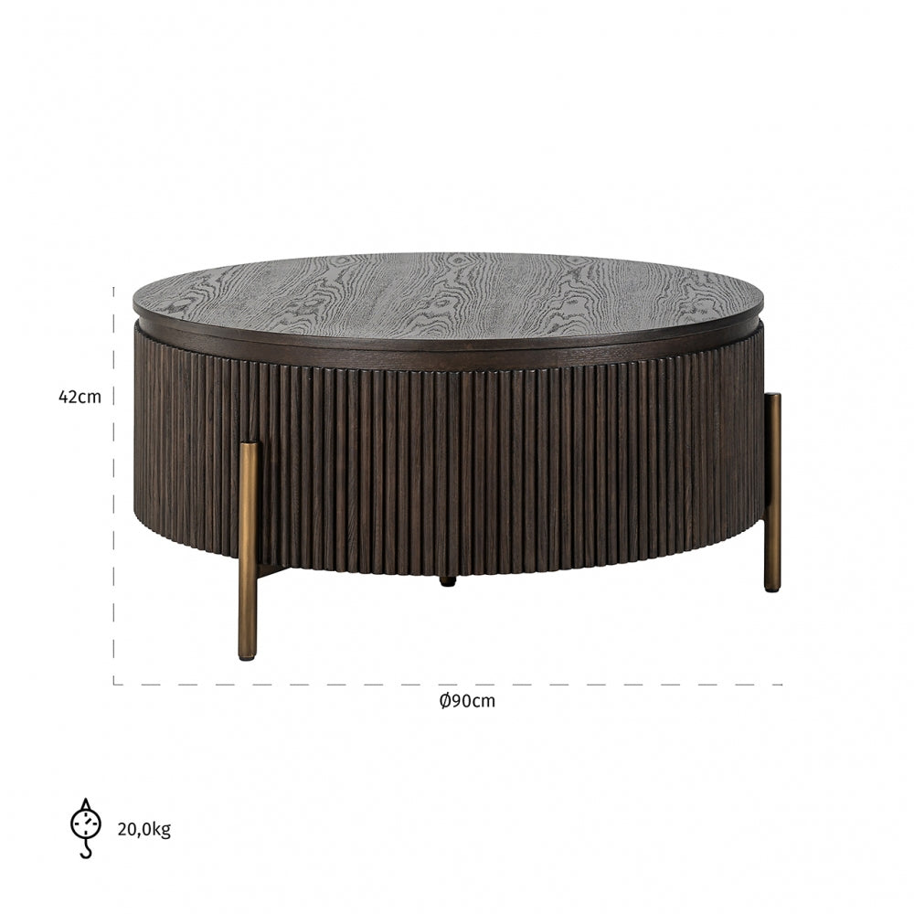 Masuta de cafea Rotunda din Lemn de stejar si Metal Maro/Bronz D95xH42cm Luxor Richmond Interiors