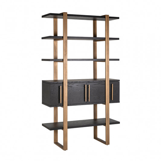 Biblioteca din Metal si Furnir de stejar Bronz/Negru L116xH200cm Cambon Richmond Interiors