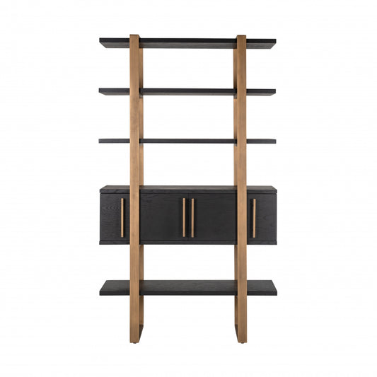 Biblioteca din Metal si Furnir de stejar Bronz/Negru L116xH200cm Cambon Richmond Interiors