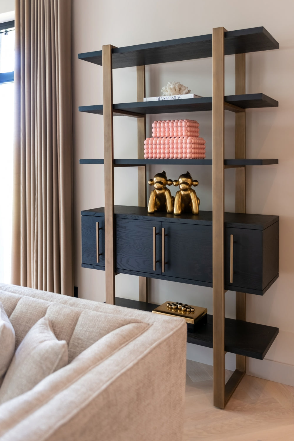 Biblioteca din Metal si Furnir de stejar Bronz/Negru L116xH200cm Cambon Richmond Interiors