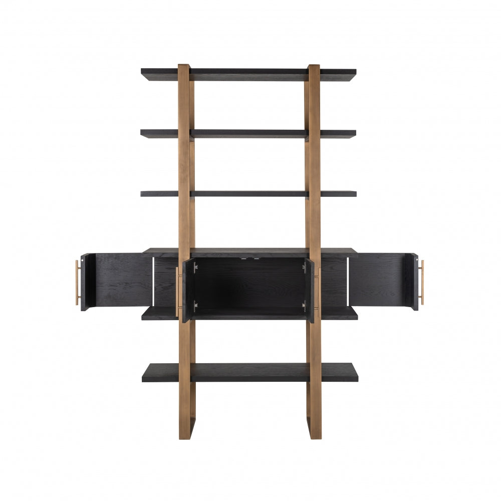 Biblioteca din Metal si Furnir de stejar Bronz/Negru L116xH200cm Cambon Richmond Interiors