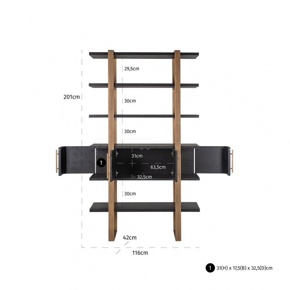 Biblioteca din Metal si Furnir de stejar Bronz/Negru L116xH200cm Cambon Richmond Interiors